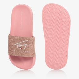Tommy Hilfiger-Teen Pink Glitter Logo Sliders | Childrensalon Outlet