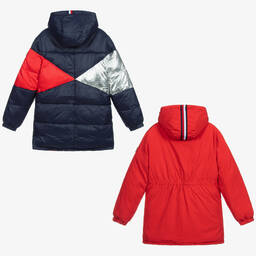 Tommy Hilfiger-معطف بوجهين لون أحمر وكحلي للمراهقات | Childrensalon Outlet