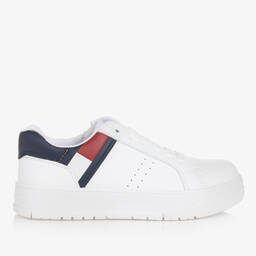 Tommy Hilfiger-Teen White Faux Leather Flag Trainers | Childrensalon Outlet