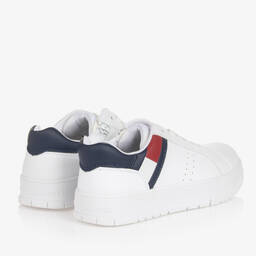 Tommy Hilfiger-Teen White Faux Leather Flag Trainers | Childrensalon Outlet