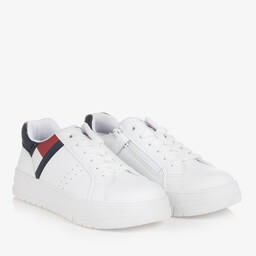 Tommy Hilfiger-Teen White Faux Leather Flag Trainers | Childrensalon Outlet