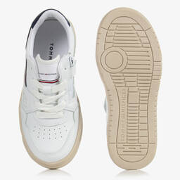 Tommy Hilfiger-Teen White Faux Leather Logo Trainers | Childrensalon Outlet