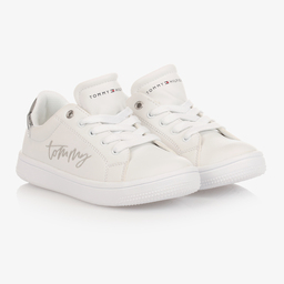 Tommy Hilfiger-Teen White & Silver Trainers | Childrensalon Outlet