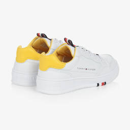 Tommy Hilfiger-Teen White & Yellow Faux Leather Trainers | Childrensalon Outlet