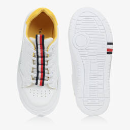 Tommy Hilfiger-Teen White & Yellow Faux Leather Trainers | Childrensalon Outlet