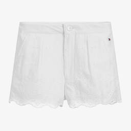 Tommy Hilfiger-شورت قطن عضوي وبرودوري لون أبيض للبنات | Childrensalon Outlet