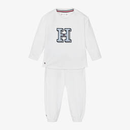 Tommy Hilfiger-White Cotton Baby Trouser Set | Childrensalon Outlet