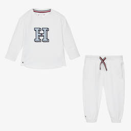 Tommy Hilfiger-White Cotton Baby Trouser Set | Childrensalon Outlet