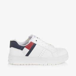 Tommy Hilfiger-ترينرز بأربطة جلد صناعي لون أبيض | Childrensalon Outlet
