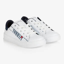 Tommy Hilfiger-White Faux Leather Trainers | Childrensalon Outlet