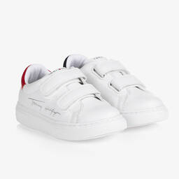 Tommy Hilfiger-White Faux Leather Trainers | Childrensalon Outlet