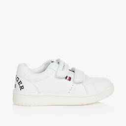 Tommy Hilfiger-White Faux Leather Velcro Trainers | Childrensalon Outlet