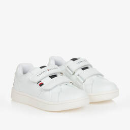 Tommy Hilfiger-White Faux Leather Velcro Trainers | Childrensalon Outlet