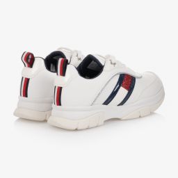 Tommy Hilfiger-ترينرز جلد صناعي لون أبيض غليتر للبنات | Childrensalon Outlet