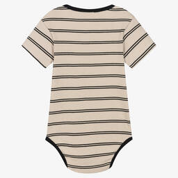 Turtledove London-Baby Beige Stripe Organic Cotton Bodyvest | Childrensalon Outlet