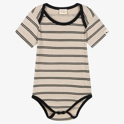 Turtledove London-Baby Beige Stripe Organic Cotton Bodyvest | Childrensalon Outlet