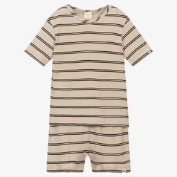 Turtledove London-Beige Organic Cotton Shorts Set | Childrensalon Outlet