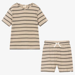Turtledove London-Beige Organic Cotton Shorts Set | Childrensalon Outlet