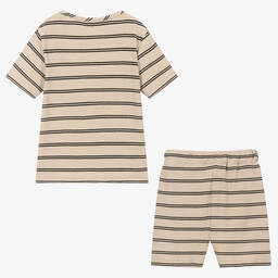 Turtledove London-Beige Organic Cotton Shorts Set | Childrensalon Outlet