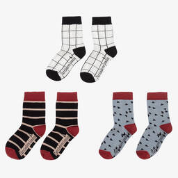 Turtledove London-Boys Grey & Red Cotton Socks (3 Pack) | Childrensalon Outlet