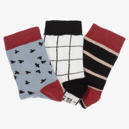 Turtledove London-Boys Grey & Red Cotton Socks (3 Pack) | Childrensalon Outlet