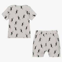 Turtledove London-Grey Cotton Seahorse Shorts Set | Childrensalon Outlet