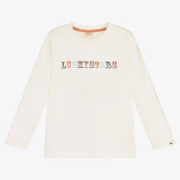 Turtledove London-Ivory Organic Cotton Logo Top | Childrensalon Outlet