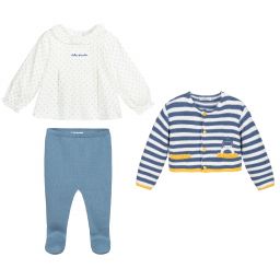 Tutto Piccolo-Трикотажный брючный комплект голубого цвета (3 предмета) | Childrensalon Outlet