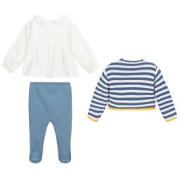 Tutto Piccolo-Трикотажный брючный комплект голубого цвета (3 предмета) | Childrensalon Outlet
