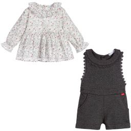 Tutto Piccolo-طقم شورت دانغري 3 قطع قطن لون عاجي، رمادي وأحمر | Childrensalon Outlet