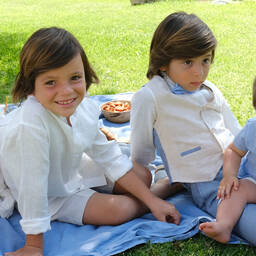 Tutto Piccolo-Бежево-голубой комплект из льна с шортами | Childrensalon Outlet