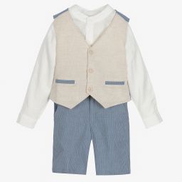 Tutto Piccolo-Бежево-голубой комплект из льна с шортами | Childrensalon Outlet