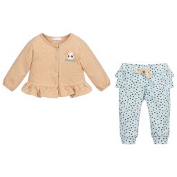 Tutto Piccolo-طقم بنطلون 3 قطع قطن جيرسي لون بيج وأزرق للمولودات | Childrensalon Outlet