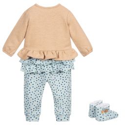 Tutto Piccolo-طقم بنطلون 3 قطع قطن جيرسي لون بيج وأزرق للمولودات | Childrensalon Outlet