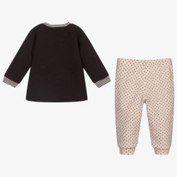 Tutto Piccolo-طقم بنطلون قطن جيرسي لون بيج ورمادي داكن للأطفال | Childrensalon Outlet