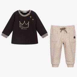 Tutto Piccolo-طقم بنطلون قطن جيرسي لون بيج ورمادي داكن للأطفال | Childrensalon Outlet