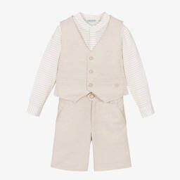 Tutto Piccolo-Комплект с бежевыми шортами из льна | Childrensalon Outlet