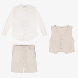 Tutto Piccolo-Комплект с бежевыми шортами из льна | Childrensalon Outlet