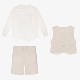 Tutto Piccolo-Комплект с бежевыми шортами из льна | Childrensalon Outlet