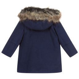 Tutto Piccolo-Синий дафлкот с меховой отделкой | Childrensalon Outlet