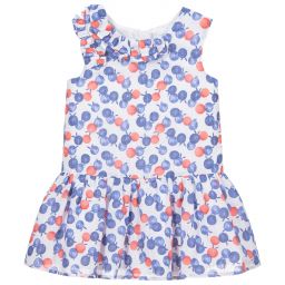 Tutto Piccolo-فستان قطن لون أبيض ، أزرق وأحمر | Childrensalon Outlet