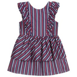 Tutto Piccolo-Синее хлопковое платье в полоску | Childrensalon Outlet