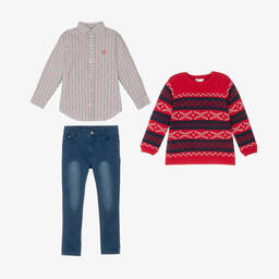 Tutto Piccolo-طقم بنطلون قطن لون أحمر وأزرق للأولاد - 3 قطع | Childrensalon Outlet