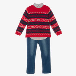 Tutto Piccolo-طقم بنطلون قطن لون أحمر وأزرق للأولاد - 3 قطع | Childrensalon Outlet