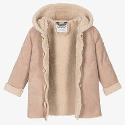Tutto Piccolo-Boys Beige Faux Sheepskin Hooded Coat | Childrensalon Outlet