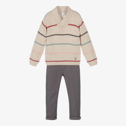 Tutto Piccolo-Boys Beige & Grey Trouser Set | Childrensalon Outlet