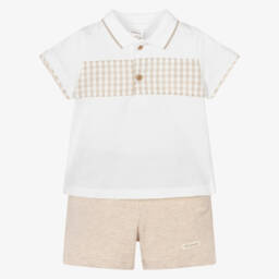 Tutto Piccolo-Бежевый комплект рубашка поло и шорты для мальчиков | Childrensalon Outlet