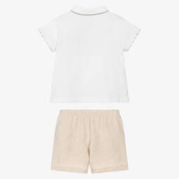 Tutto Piccolo-Бежевый комплект рубашка поло и шорты для мальчиков | Childrensalon Outlet