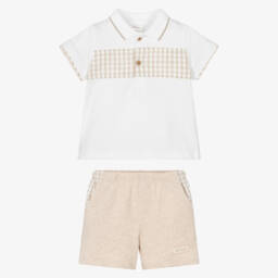 Tutto Piccolo-Бежевый комплект рубашка поло и шорты для мальчиков | Childrensalon Outlet