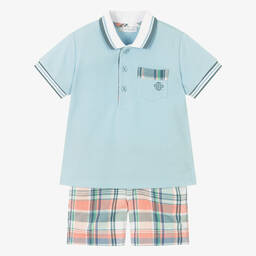 Tutto Piccolo-Boys Blue Check Cotton Shorts Set | Childrensalon Outlet